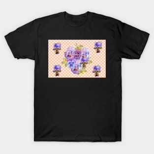 Shabby Chic Purple Pansy floral Pink Pattern T-Shirt